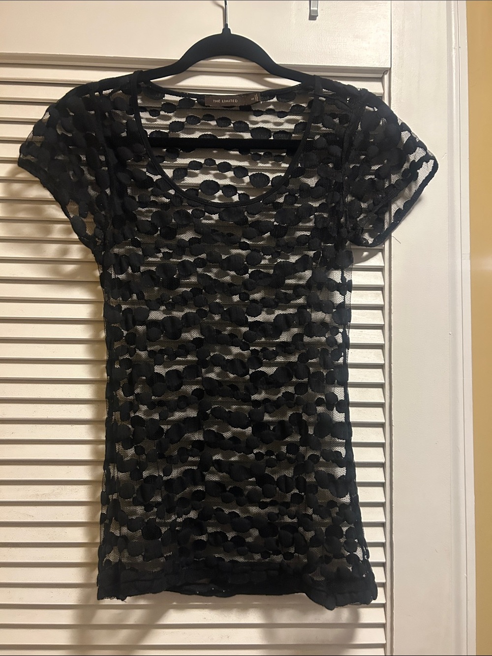The Limited Black Polka Dot Mesh Short Sleeve Tee